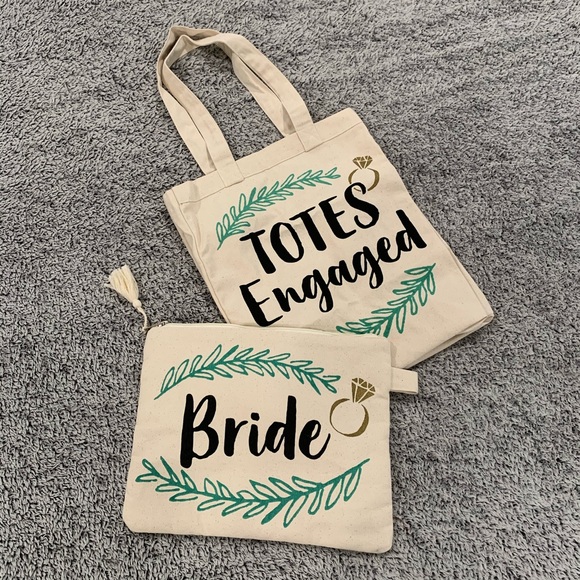 ETSY Handbags - ETSY fiancé / bride canvas tote bag and clutch SET